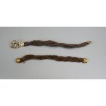 Two Victorian gold mounted human hair mourning bracelets