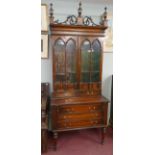 Gothic style mahogany bookcase on chest - Approx W: 90cm D: 56cm H: 222cm