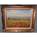 Oil on canvas - Poppy Field by A Wells-Price - Approx IS: 29cm x 40cm