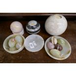 Collection of stone egg ornaments etc