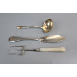 Hallmarked silver & Mother of Pearl pickle fork together with Georgian silver butter knife and