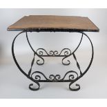 Wrought iron occasional table with oak top
