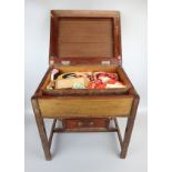 Antique inlaid sewing box and contents