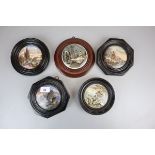 5 framed Pratt ware pot lids