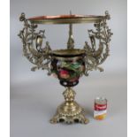 Ornate brass, copper and ceramic centre piece/plant stand - Approx H:53cm