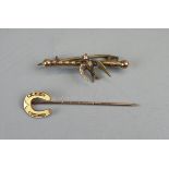 Antique gold swallow brooch and gold stick pin