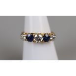 Antique 18ct gold 5 stone sapphire and diamond ring M½