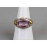 Gold faceted amethyst & diamond ring size O