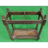 Antique carved oak stick stand with bobbin turned legs