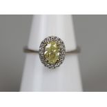 Fine platinum yellow diamond set ring size N