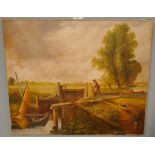 Oil on canvas - Canal Scene - By R Bartlet - Approx IS: 45cm x 56cm