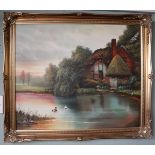 Oil on canvas - River scene signed Wilder - Approx IS: 50cm x 59cm