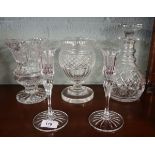 Collection of glass to include Victorian celery vases and signed decanter