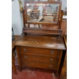 Oak dressing chest of 3 drawers with bevelled glass mirror - Approx W: 91cm D: 45cm H: 150cm