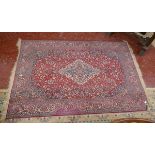 Hand made Belgian red pattered rug - Approx L: 210cm W: 139cm