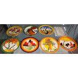 Collection of Clarice Cliff Bizarre patterned plates by Wedgewood