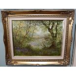 Oil on canvas - Forest scene by A Wells-Price - Approx IS: 29cm x 39cm