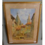 Watercolour - Continental street scene by A G Smith - Approx IS: 50cm x 33cm