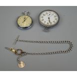 Pocket watch and stop watch together with silver Albert chain