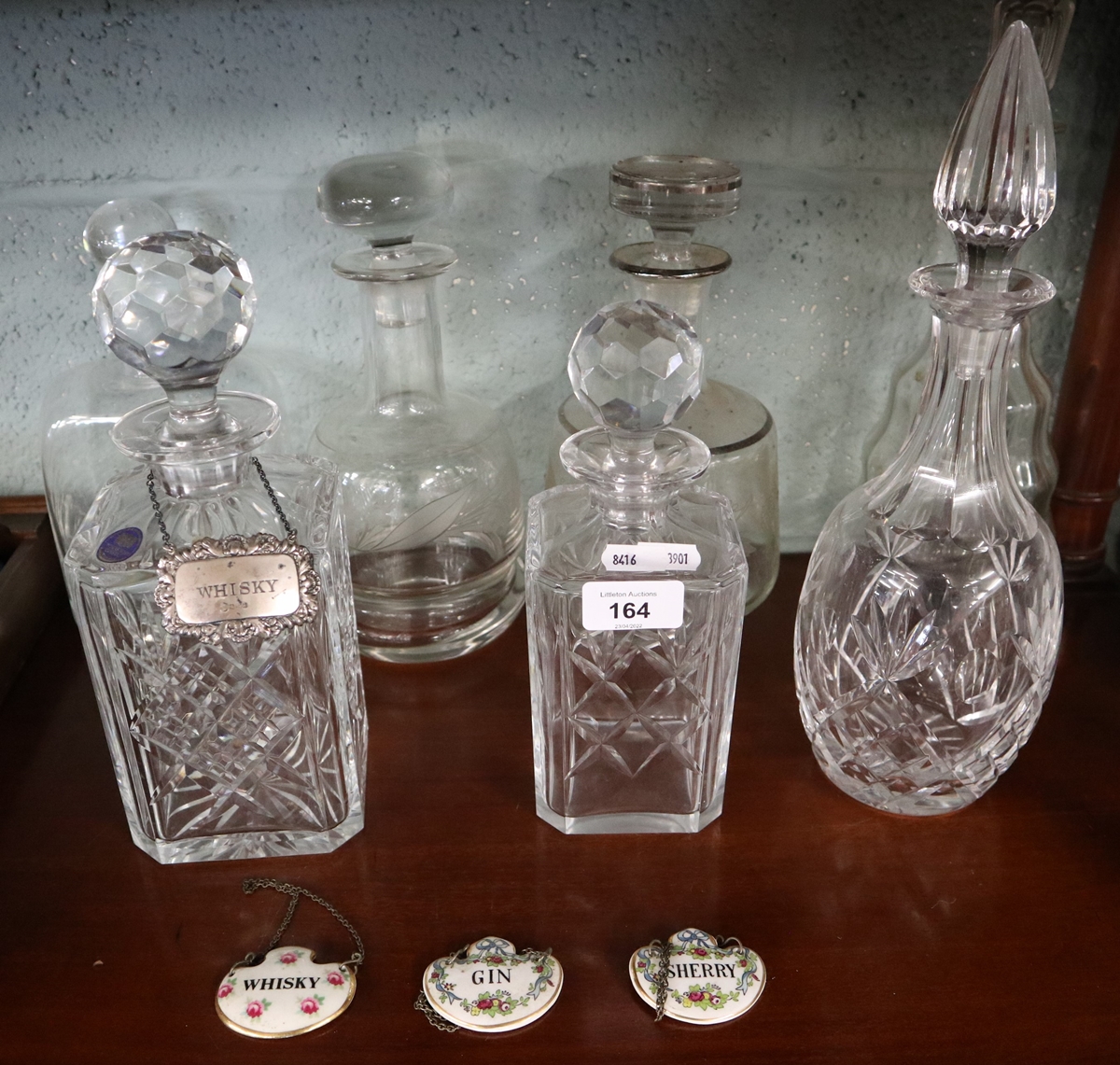 Collection of glass decantors to include Thomas Webb