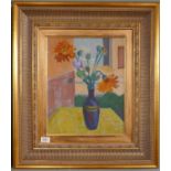 Oil on canvas by Olwen Tarrant - Still life flowers - Approx image size: 32cm x 40cm