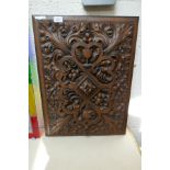 Carved oak panel - Approx image size: 49cm x 65cm