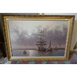Oil on canvas Nautical theme L Alexis - Approx image size: 90cm x 60cm