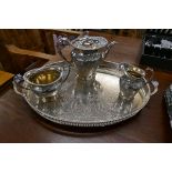 Silver plate tea service on tray