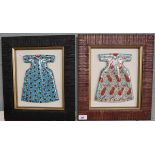 2 Turkish mounted Iznik tile wall plaques in the form of dresses