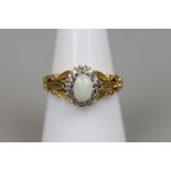 18ct gold opal & diamond cluster ring - Size P