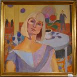 Oil on canvas Olwen Tarrant - Vesla waits for Charles - Approx image size: 59cm x 59cm