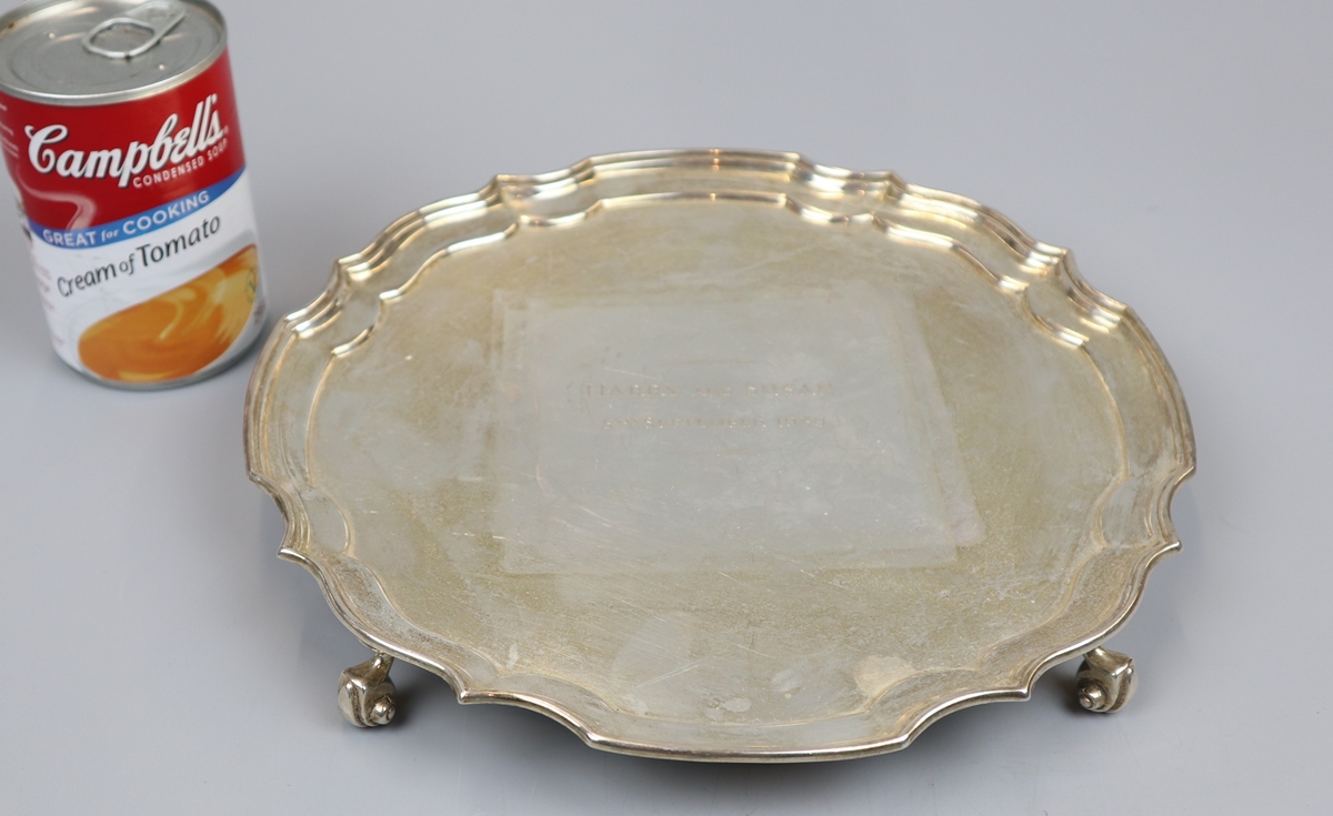 Large hallmarked silver salver - Approx weight 502g