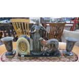 Fine Art Deco clock garniture by Meneville et Rochard - Approx H:49cm