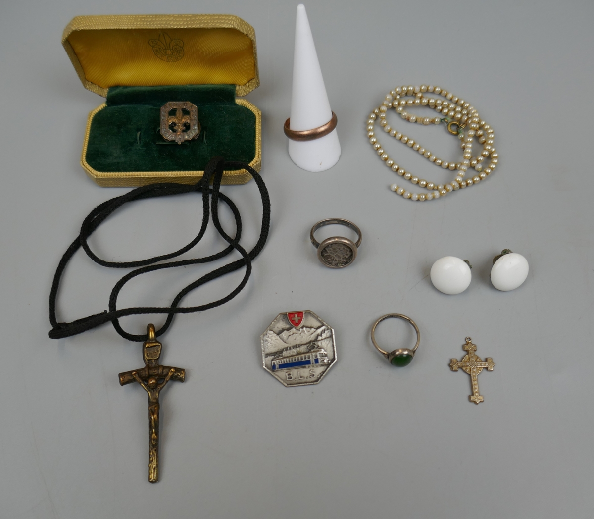 Collection to include gold ring and silver boy scout badge