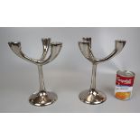 Pair of chrome candlesticks - Approx height: 22cm
