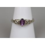 Gold amethyst & diamond ring - Size P