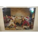 Signed watercolour Harold L C Horton Feb 21st 1900 'Brawl in a Tavern' - Approx image size: 20cm x