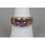 Gold amethyst & diamond ring - Size N