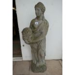 Large stone statue of flower girl - Approx height: 104cm