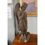 Antique oak carving of ecclesiastical figure - Approx height: 51cm