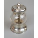 Late Victorian silver-mounted glass pepper grinder, by John Grinsell & Sons of Birmingham, with