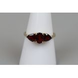 Gold 3 stone garnet ring - Size P