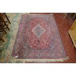 Hand made Belgian red pattered rug - Approx L: 210cm W: 139cm