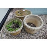 3 basket weave stone planters