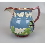 Early 19th century Wood & Caldwell pearlware relief moulded jug, moulded with a mare and foal, two