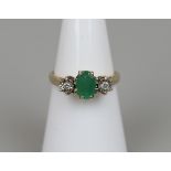 Gold emerald & diamond ring - Size L