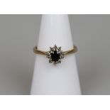 Gold diamond & sapphire ring - Size M