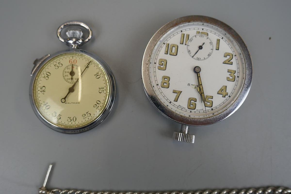 Pocket watch and stop watch together with silver Albert chain - Bild 2 aus 4