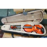 Cased violin