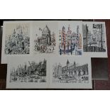 Zdenek Sindlar: 6 rare stone lithographs signed and numbered - Scenes of Prague Washington USA and